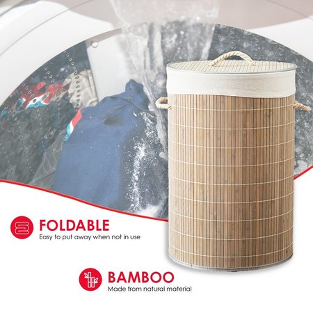 Home Basics Round Bamboo Hamper, Grey BH45165